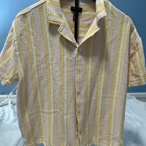Forever 21 Yellow and White Striped Men's Shirt